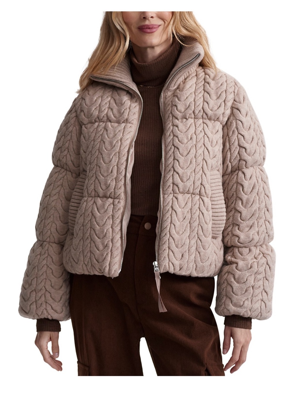 Varley Cable-Knit Quilted Puffer Jacket - Beige